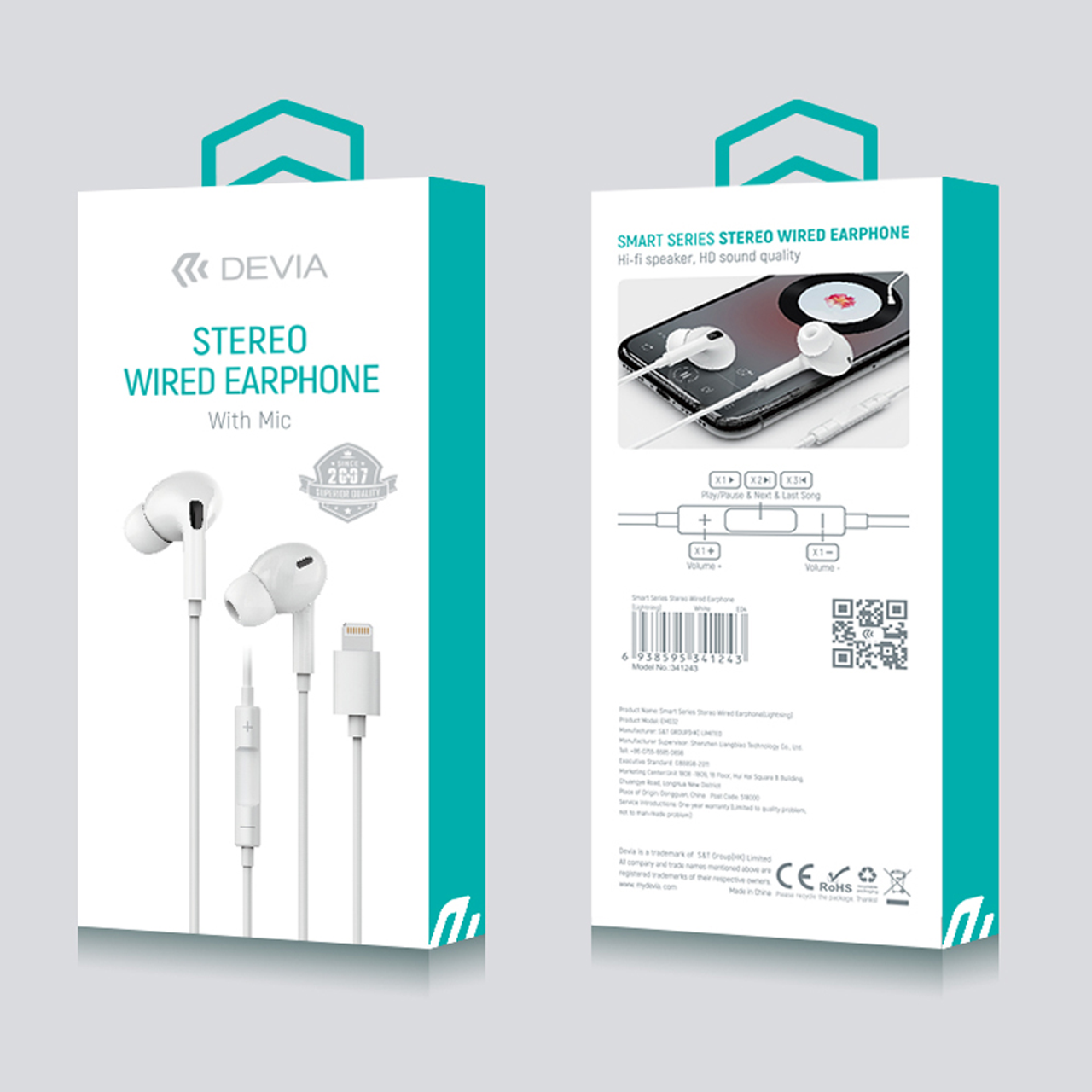 Слушалки Devia Smart Series Stereo Wired Earphone Lightning Бели