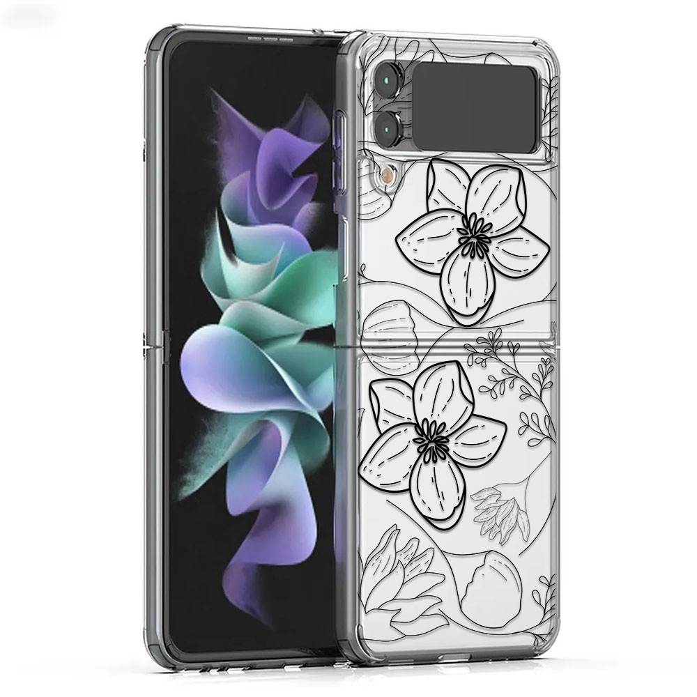 Пластмасов кейс FNX Premium Design За Samsung Galaxy Z Flip3 5G Черни цветя